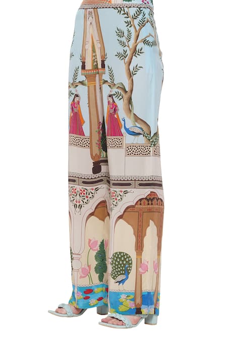 Buy_Limerick By Abirr N' Nanki_Multi Color Crepe Miniature Paintings Of Rajasthan Jaylaa Printed Pants _Online_at_Aza_Fashions