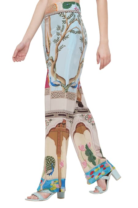 Shop_Limerick By Abirr N' Nanki_Multi Color Crepe Miniature Paintings Of Rajasthan Jaylaa Printed Pants _Online_at_Aza_Fashions
