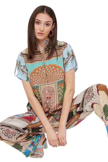 Buy_Limerick By Abirr N' Nanki_Multi Color Crepe Tree And Monument Print Mandarin Collar Jaylaa Shirt _Online_at_Aza_Fashions