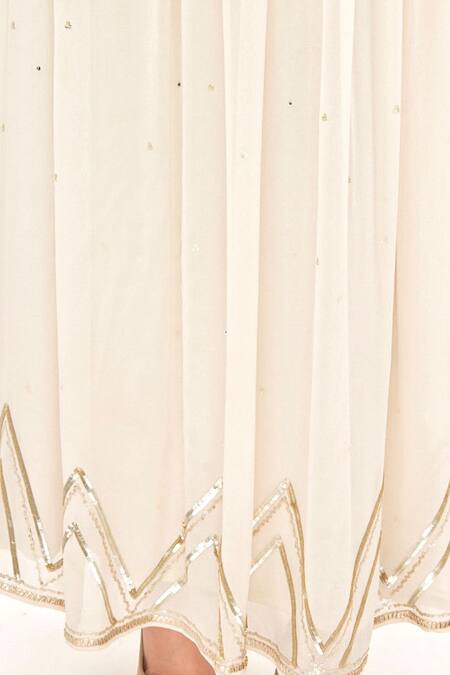 Shop Jasmine Bains White Silk Georgette Gota, Sequin, Bead Deep Round Embroidered Gown Online at Aza Fashions Shop_Jasmine Bains_White Silk Georgette Gota, Sequin, Bead Deep Round Embroidered Gown _Online_at_Aza_Fashions