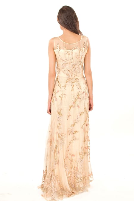 Shop Jasmine Bains Beige Silk Organza Sequin, Thread, Bead Round Embroidered Crop Top And Skirt Set at Aza Fashions Shop_Jasmine Bains_Beige Silk Organza Sequin, Thread, Bead Round Embroidered Crop Top And Skirt Set _at_Aza_Fashions