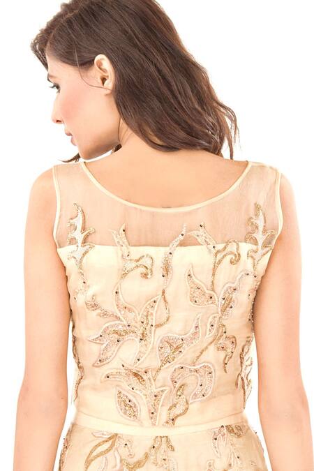 Buy Jasmine Bains Beige Silk Organza Sequin, Thread, Bead Round Embroidered Crop Top And Skirt Set Online at Aza Fashions Buy_Jasmine Bains_Beige Silk Organza Sequin, Thread, Bead Round Embroidered Crop Top And Skirt Set _Online_at_Aza_Fashions