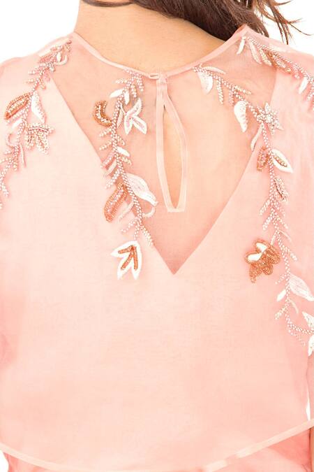 Buy_Jasmine Bains_Pink Silk Organza Floral, Sequin, Thread, Bead Embroidered Cape And Skirt Set _Online_at_Aza_Fashions