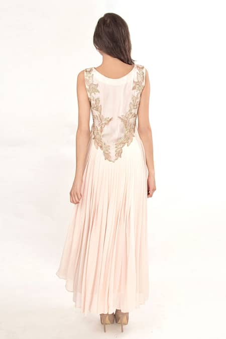 Shop_Jasmine Bains_Pink Organza, Georgette Floral, Sequin, Bead Boat Embroidered Gown _at_Aza_Fashions