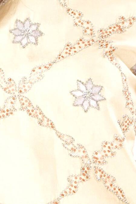 Buy_Jasmine Bains_Beige Pant Crepe, Top Geometric, Sequin, Embroidered And Trouser Set _Online_at_Aza_Fashions