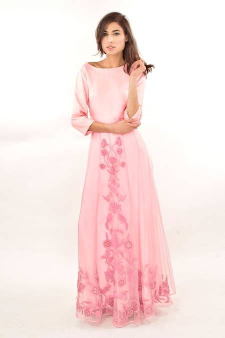 Jasmine Bains Pink  Silk Organza Embroidery Satin Top And Lehenga Set 