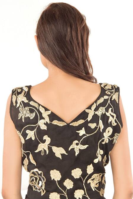 Buy_Jasmine Bains_Black Organza, Georgette Floral, Sequin, Thread, Bead Embroidered Gown _Online_at_Aza_Fashions