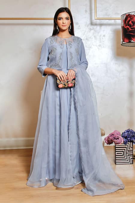 Long frill gown With bandhani jacket