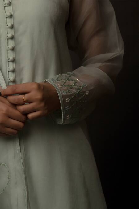 Shop_Jasmine Bains_Green Kurta Silk Organza Pant Crepe Dupatta Organza Inner Cupro And Set _Online_at_Aza_Fashions