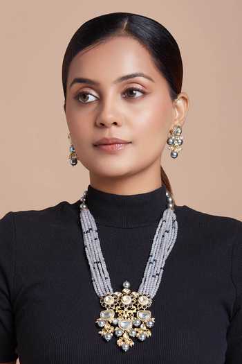 Buy Joules by Radhika Gold Plated Crystals Pearl Necklace Set at Aza Fashions Buy_Joules by Radhika_Gold Plated Crystals Pearl Necklace Set_at_Aza_Fashions