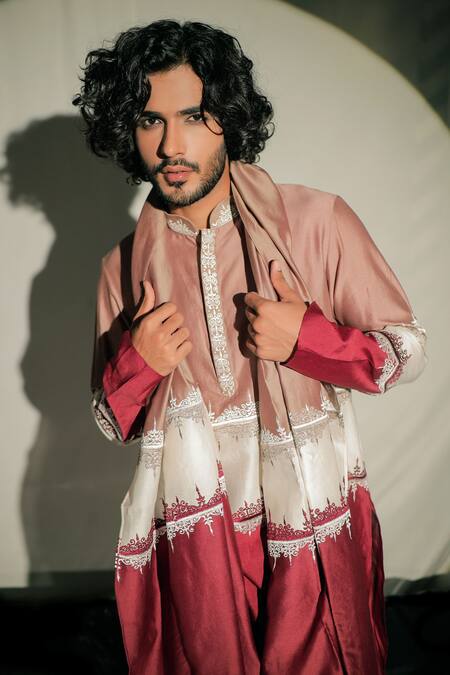 Jubinav Chadha Red Silk Chanderi Floral, Resham Kurta Set at Aza Fashions Jubinav Chadha_Red Silk Chanderi Floral, Resham Kurta Set _at_Aza_Fashions