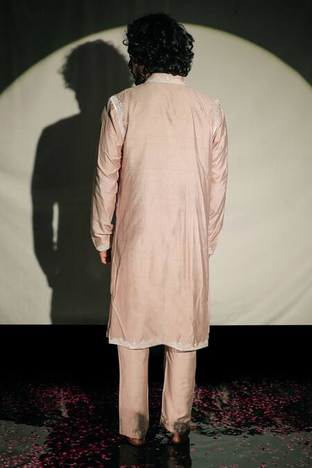 Shop Jubinav Chadha Beige Silk Staple Floral Layered Kurta Set at Aza Fashions Shop_Jubinav Chadha_Beige Silk Staple Floral Layered Kurta Set _at_Aza_Fashions