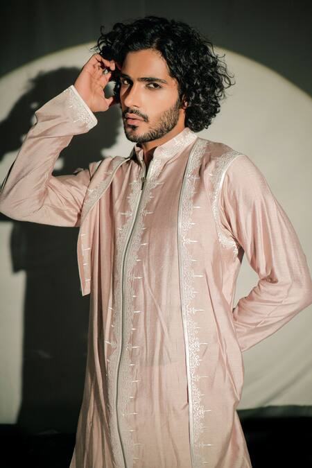 Shop Jubinav Chadha Beige Silk Staple Floral Layered Kurta Set Online at Aza Fashions Shop_Jubinav Chadha_Beige Silk Staple Floral Layered Kurta Set _Online_at_Aza_Fashions