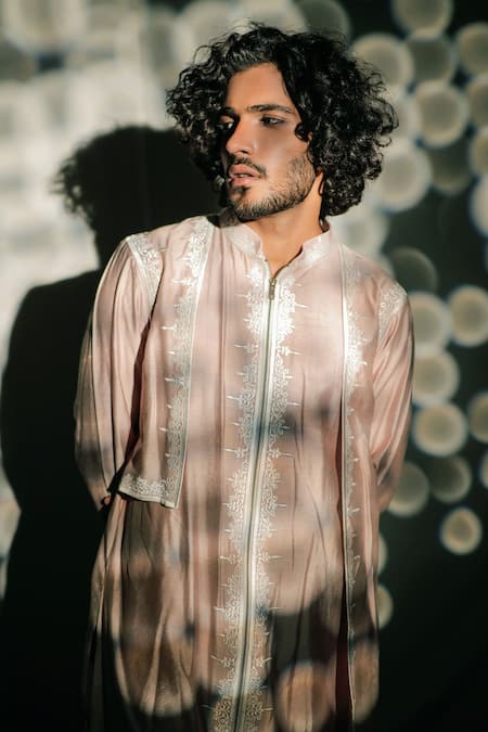 Jubinav Chadha Beige Silk Staple Floral Layered Kurta Set at Aza Fashions Jubinav Chadha_Beige Silk Staple Floral Layered Kurta Set _at_Aza_Fashions