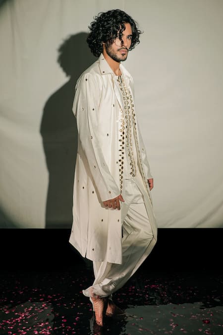 Jubinav Chadha_White Silk Chanderi Floral Embroidered Layered Kurta With Dhoti Pant _Online_at_Aza_Fashions