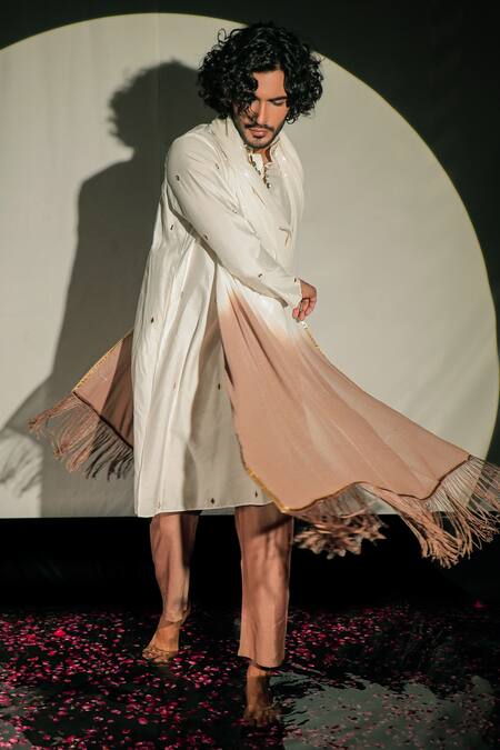 Jubinav Chadha White Silk Staple And Sequin Georgette Mirror Embroidered Kurta Set Online at Aza Fashions Jubinav Chadha_White Silk Staple And Sequin Georgette Mirror Embroidered Kurta Set _Online_at_Aza_Fashions