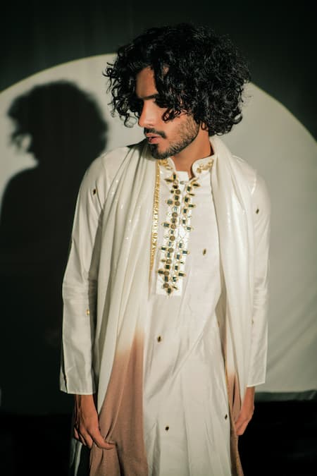 Buy Jubinav Chadha White Silk Staple And Sequin Georgette Mirror Embroidered Kurta Set Online at Aza Fashions Buy_Jubinav Chadha_White Silk Staple And Sequin Georgette Mirror Embroidered Kurta Set _Online_at_Aza_Fashions