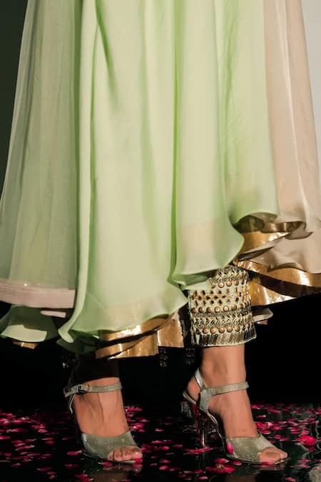 Shop_Jubinav Chadha_Beige Tulle, Satin Georgette Beads Wide V Neck Embroidered Asymmetric Kurta Set _Online_at_Aza_Fashions