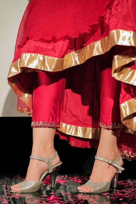 Shop Jubinav Chadha Red Chiffon, Silk Chanderi Crystal, Mirror Work High Embroidered Anarkali Set Online at Aza Fashions Shop_Jubinav Chadha_Red Chiffon, Silk Chanderi Crystal, Mirror Work High Embroidered Anarkali Set _Online_at_Aza_Fashions