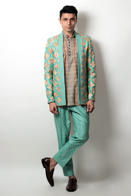 Jubinav Chadha Silk Chanderi Jacket & Kurta Set  