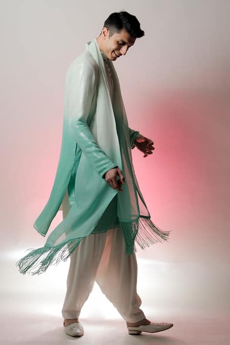 Jubinav Chadha Green Sequins Fabric Embroidered Kurta Set Online at Aza Fashions Jubinav Chadha_Green Sequins Fabric Embroidered Kurta Set _Online_at_Aza_Fashions