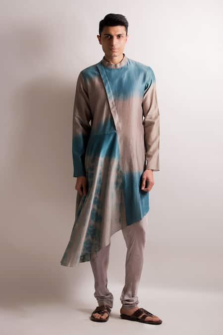 Jubinav Chadha Blue Silk Chanderi Tie And Dye Jamna Draped Kurta Set 