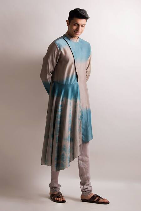 Jubinav Chadha_Blue Silk Chanderi Jamna Draped Kurta Set _Online_at_Aza_Fashions