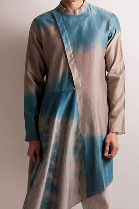 Buy_Jubinav Chadha_Blue Silk Chanderi Jamna Draped Kurta Set _Online_at_Aza_Fashions