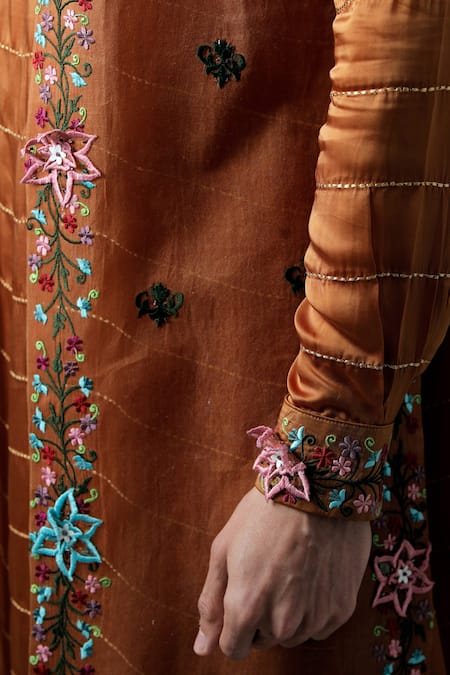 Buy_Jubinav Chadha_Yellow Silk Organza Embroidered Floral Motifs Phalgun Jacket And Kurta Set _Online_at_Aza_Fashions