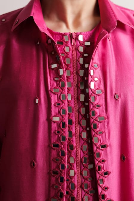 Buy_Jubinav Chadha_Pink Silk Chanderi Mirror Work Nihaar Kurta And Dhoti Pant Set _Online_at_Aza_Fashions