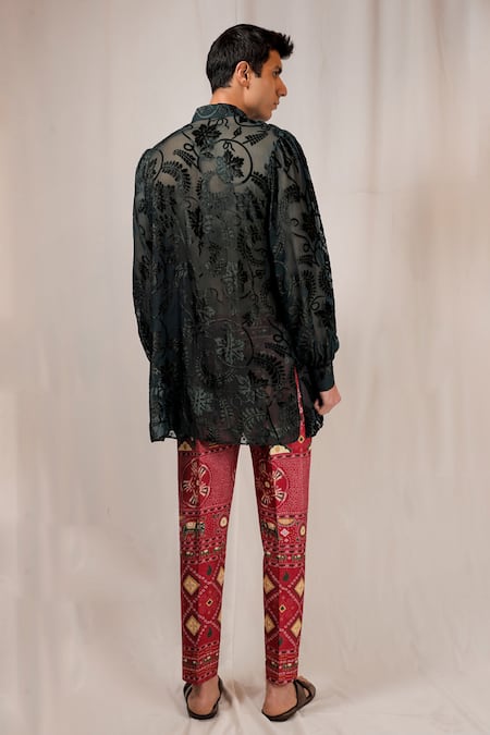 Shop Jubinav Chadha Red Silk Staple Bandhani Raas Mandal Pants at Aza Fashions Shop_Jubinav Chadha_Red Silk Staple Bandhani Raas Mandal Pants _at_Aza_Fashions