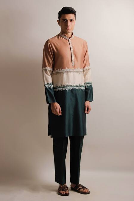 Jubinav Chadha Multi Color Silk Chanderi Khand Block Kurta Set Online at Aza Fashions Jubinav Chadha_Multi Color Silk Chanderi Khand Block Kurta Set _Online_at_Aza_Fashions