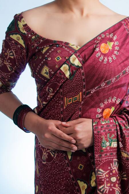 Jubinav Chadha_Red Raas Mandal Pre-draped Saree With Blouse_Online_at_Aza_Fashions