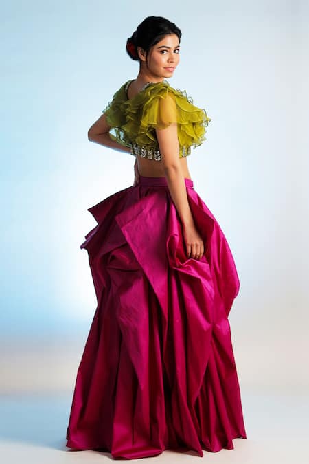 Shop Jubinav Chadha Pink Tafetta Ahilya Draped Skirt at Aza Fashions Shop_Jubinav Chadha_Pink Tafetta Ahilya Draped Skirt _at_Aza_Fashions