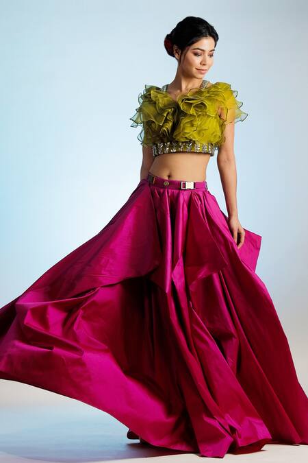 Jubinav Chadha Pink Tafetta Ahilya Draped Skirt Online at Aza Fashions Jubinav Chadha_Pink Tafetta Ahilya Draped Skirt _Online_at_Aza_Fashions