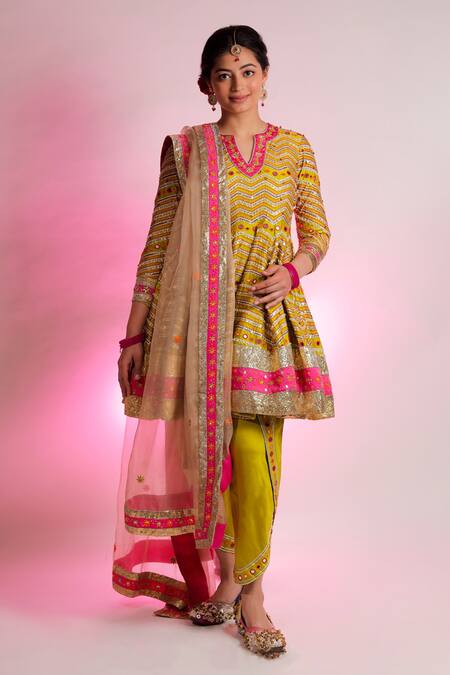 Jubinav Chadha Green Organza, Chanderi Mirror And Kantha Citra Embroidered Anarkali Set Online at Aza Fashions Jubinav Chadha_Green Organza, Chanderi Mirror And Kantha Citra Embroidered Anarkali Set _Online_at_Aza_Fashions