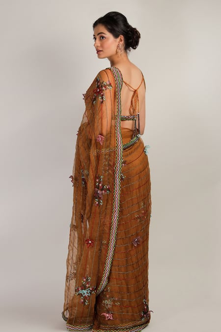 Shop Jubinav Chadha Yellow Pure Chanderi, Organza, Bamberg Prakriti Embroidered Saree at Aza Fashions Shop_Jubinav Chadha_Yellow Pure Chanderi, Organza, Bamberg Prakriti Embroidered Saree _at_Aza_Fashions