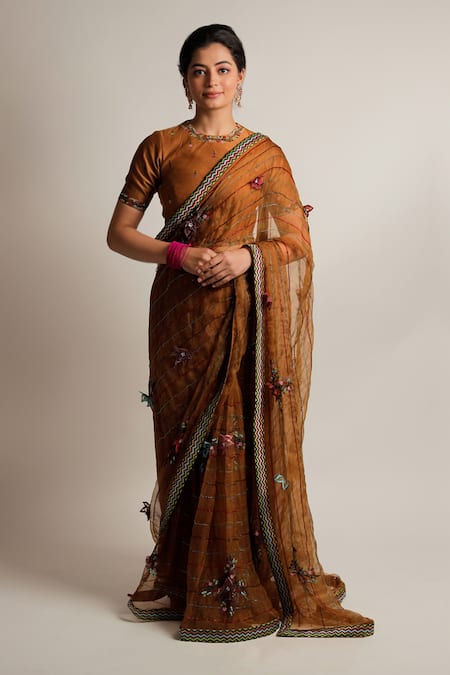 Buy Jubinav Chadha Yellow Pure Chanderi, Organza, Bamberg Prakriti Embroidered Saree Online at Aza Fashions Buy_Jubinav Chadha_Yellow Pure Chanderi, Organza, Bamberg Prakriti Embroidered Saree _Online_at_Aza_Fashions