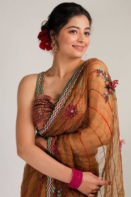 Shop Jubinav Chadha Yellow Pure Chanderi, Organza, Bamberg Prakriti Embroidered Saree Online at Aza Fashions Shop_Jubinav Chadha_Yellow Pure Chanderi, Organza, Bamberg Prakriti Embroidered Saree _Online_at_Aza_Fashions