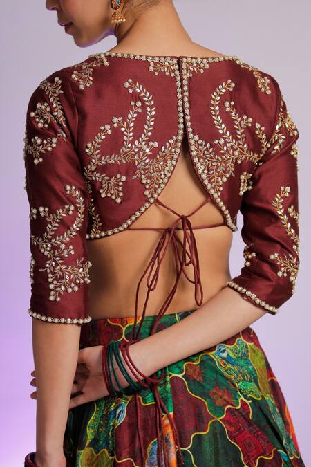 Buy Jubinav Chadha Multi Color Chanderi, Staple Kastoori Printed Draped Lehenga Saree Online at Aza Fashions Buy_Jubinav Chadha_Multi Color Chanderi, Staple Kastoori Printed Draped Lehenga Saree _Online_at_Aza_Fashions