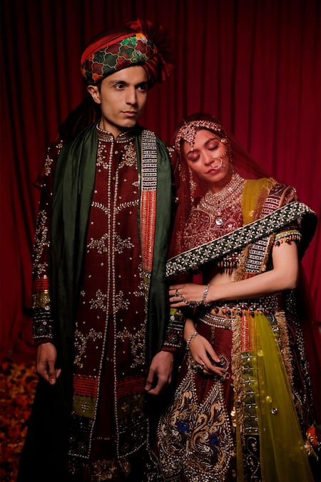 Shop Jubinav Chadha Red Raw Silk, Net Zari And Zardozi V Neck Pavitra Embroidered Bridal Lehenga Set Online at Aza Fashions Shop_Jubinav Chadha_Red Raw Silk, Net Zari And Zardozi V Neck Pavitra Embroidered Bridal Lehenga Set _Online_at_Aza_Fashions