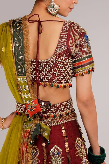 Jubinav Chadha Red Raw Silk, Net Zari And Zardozi V Neck Pavitra Embroidered Bridal Lehenga Set at Aza Fashions Jubinav Chadha_Red Raw Silk, Net Zari And Zardozi V Neck Pavitra Embroidered Bridal Lehenga Set _at_Aza_Fashions