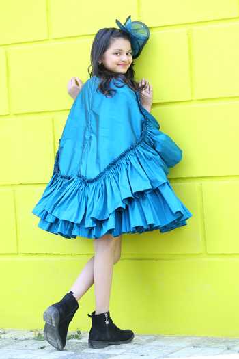 Buy Blue Taffeta Layered Cape Dress For Girls by Janya's Closet Online at  Aza Fashions.
