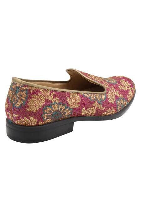 Shop Veruschka By Payal Kothari Pink Floral Motifs, Woven Jacquard Loafers Online at Aza Fashions Shop_Veruschka By Payal Kothari_Pink Floral Motifs, Woven Jacquard Loafers _Online_at_Aza_Fashions
