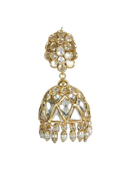 Just Jewellery_White Diamonds, Stones Pachi Jadtar Jhumkas _Online_at_Aza_Fashions