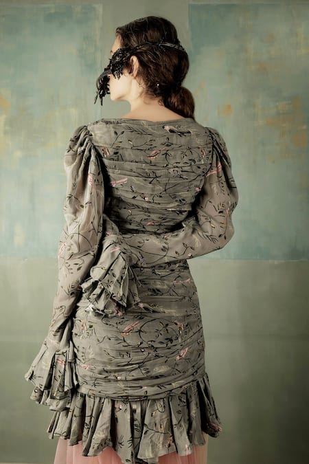 Nidhi Yasha Printed Dress With Tulle Skirt 