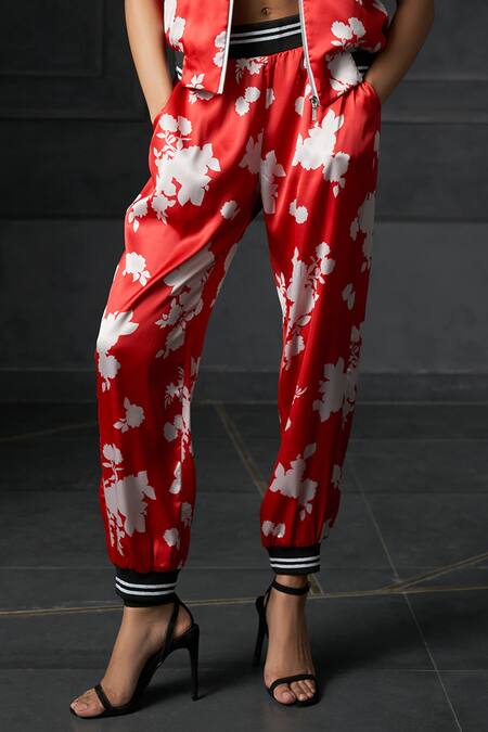 Red discount silk joggers