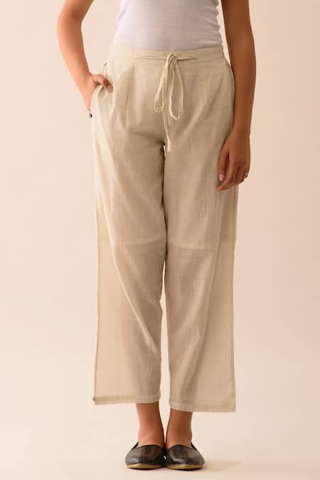 Shop JAYATI GOENKA White Handwoven Cotton Stripe Pant at Aza Fashions Shop_JAYATI GOENKA_White Handwoven Cotton Stripe Pant _at_Aza_Fashions
