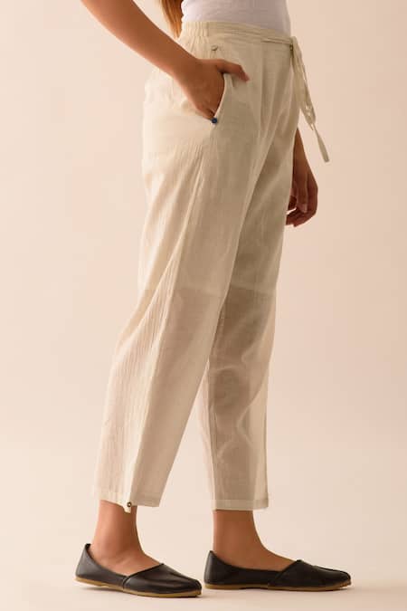 JAYATI GOENKA White Handwoven Cotton Stripe Pant Online at Aza Fashions JAYATI GOENKA_White Handwoven Cotton Stripe Pant _Online_at_Aza_Fashions