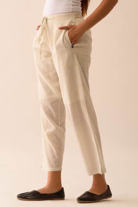 Buy JAYATI GOENKA White Handwoven Cotton Stripe Pant Online at Aza Fashions Buy_JAYATI GOENKA_White Handwoven Cotton Stripe Pant _Online_at_Aza_Fashions